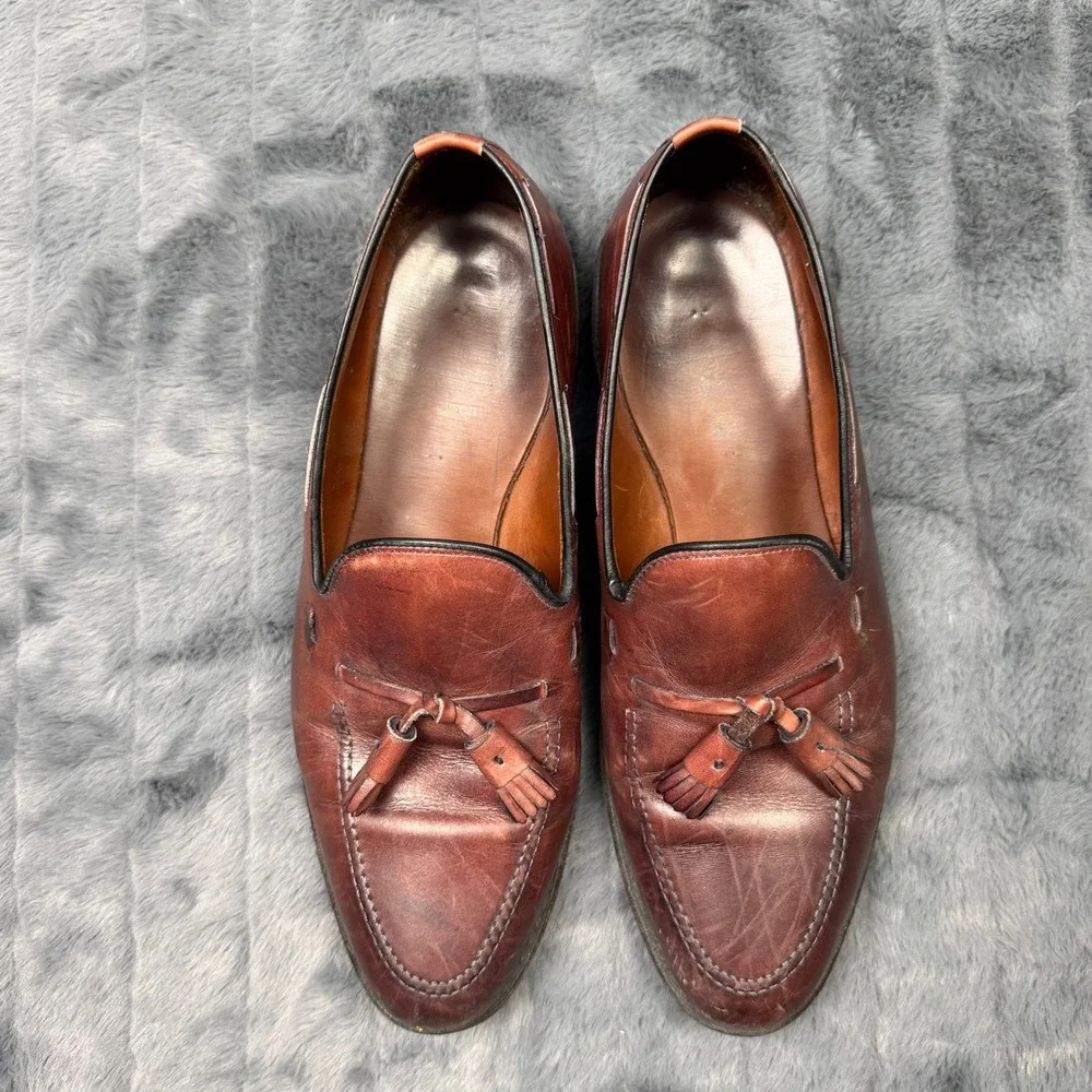 Allen Edmonds Grayson Tassel Loafers Mens 10.5 D Burgundy Leather Dress Shoes